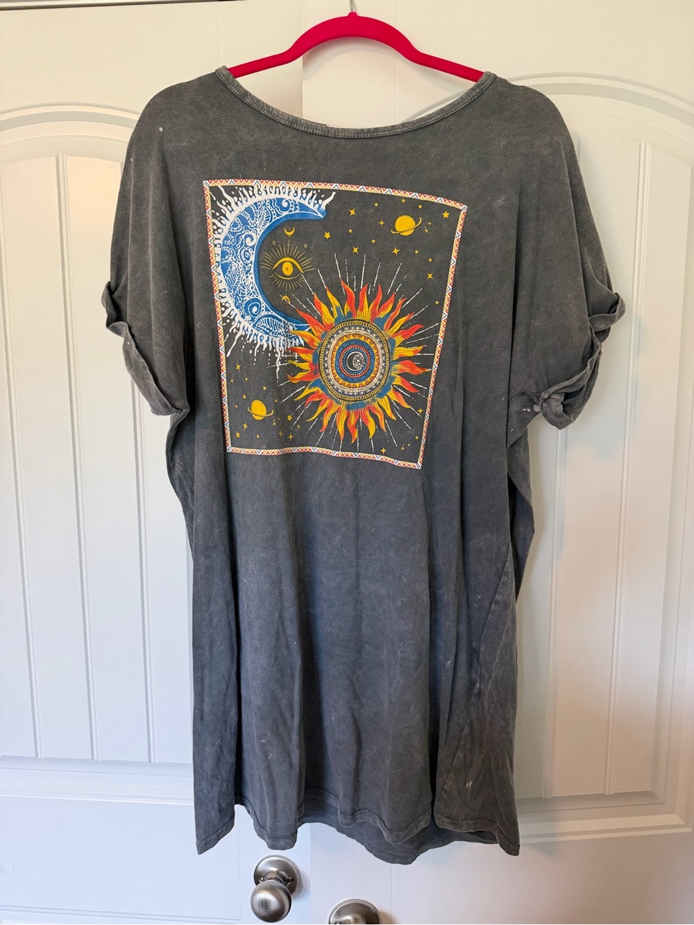 Caution To The Wind Sun & Moon Graphic T-Shirt Dress - Washed Black